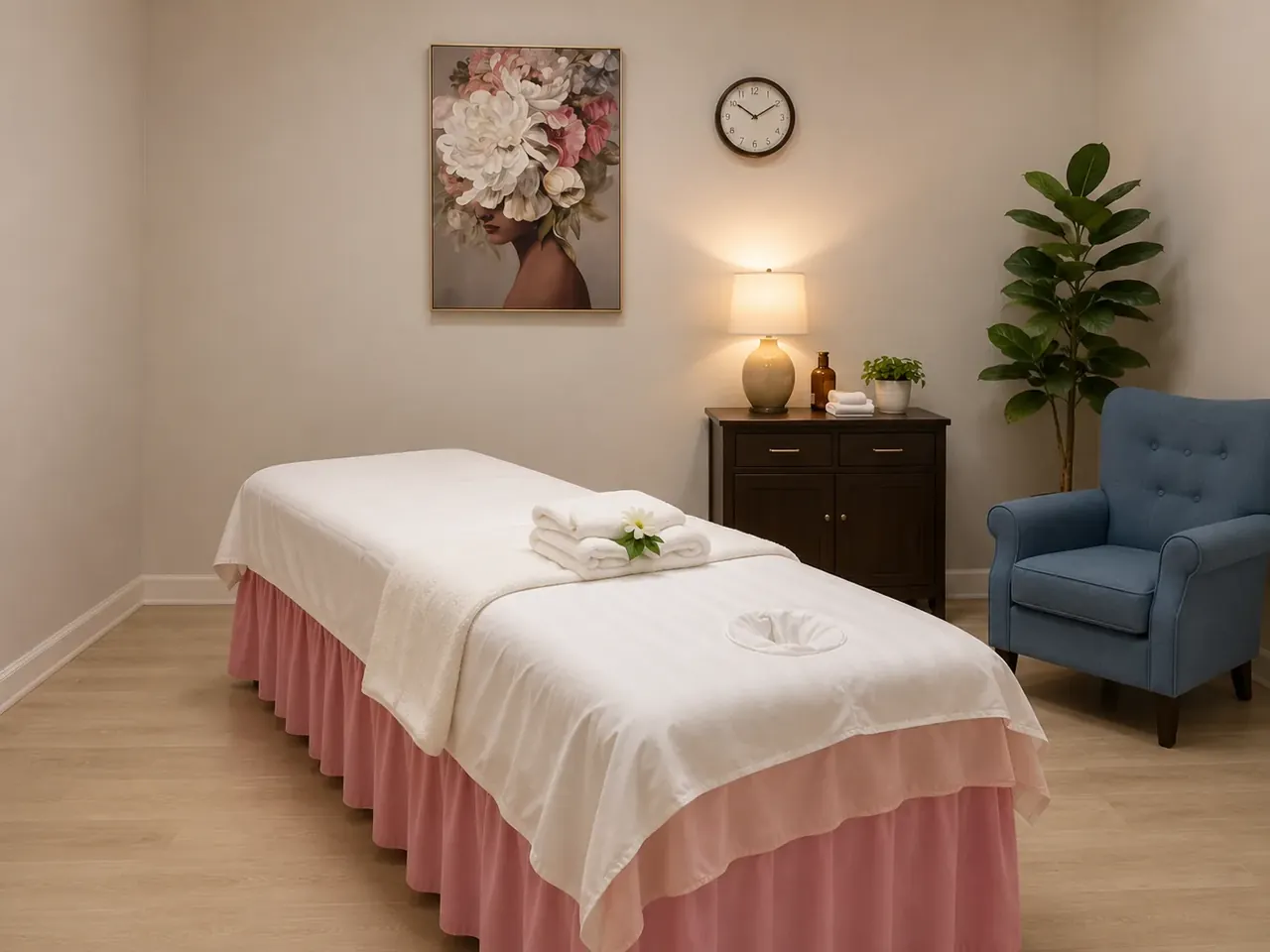 Private massage room with calm lighting at Renew Bodyworks Massage & Spa in Pinellas Park FL