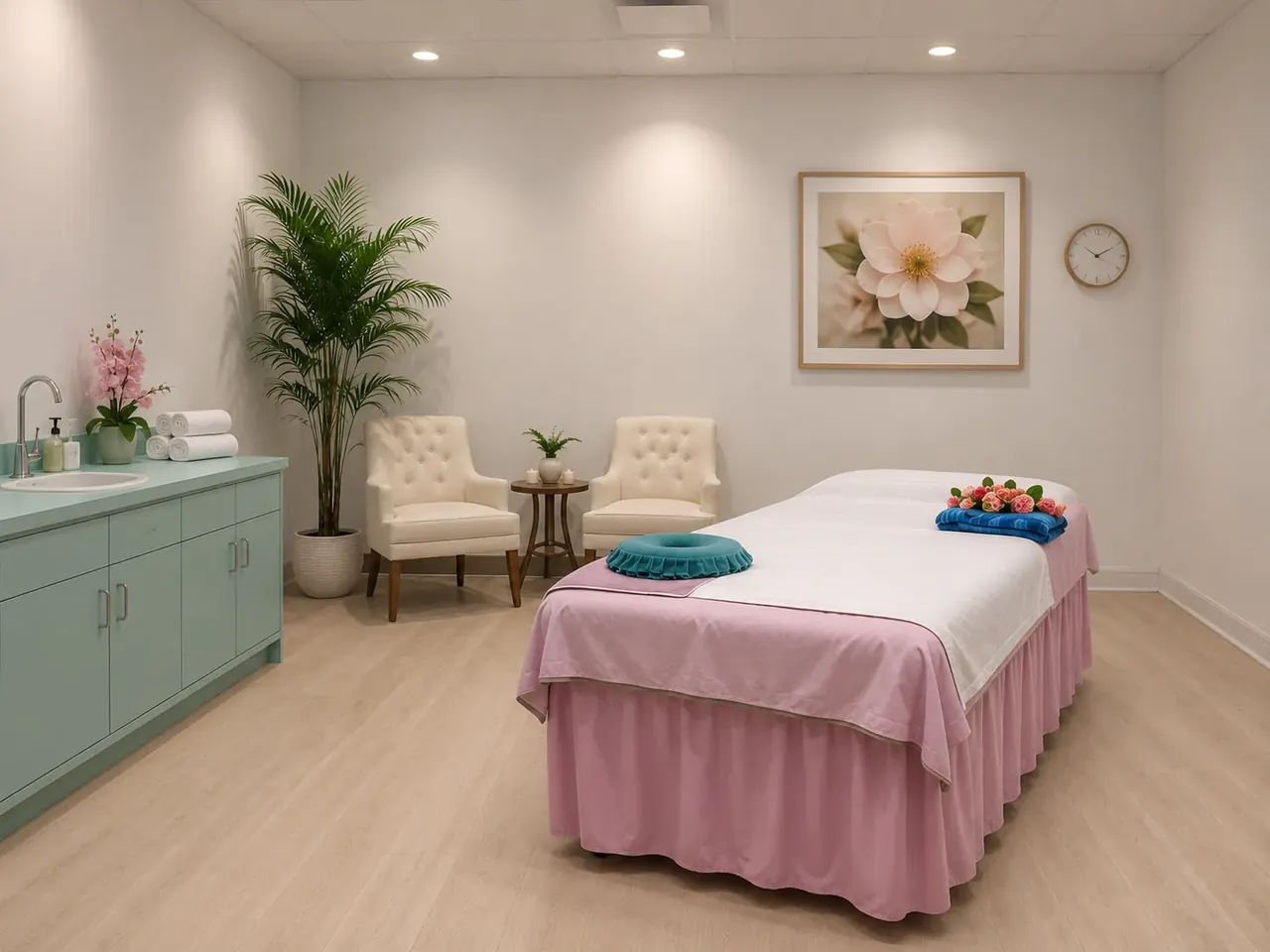 Clean, private massage room with soft lighting at Renew Bodyworks Massage & Spa in Pinellas Park FL